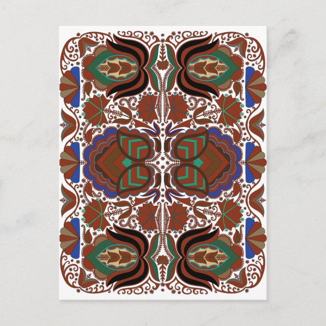 Postal Patrón de arte folclórico rústico estonio con flor (Anverso)