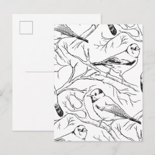 Postal Patrón de arte lineal de aves norteamericanas mini