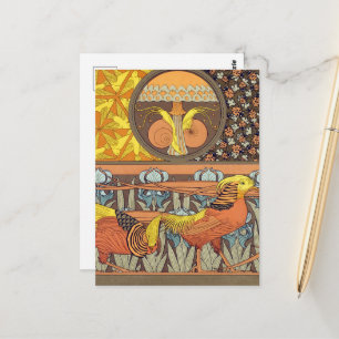Postal Patrón de ave de la naturaleza Art Nouveau francés