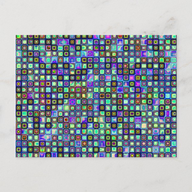 Postal Patrón de baldosas mosaico retro funky verde fumo (Anverso)