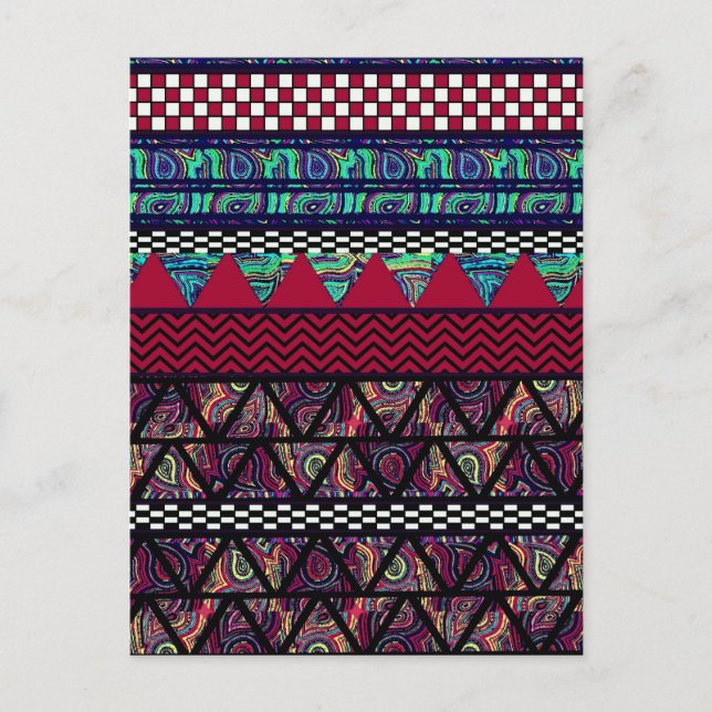 Postal Patrón de bandas tribales maroon Peacock Boho (Anverso)