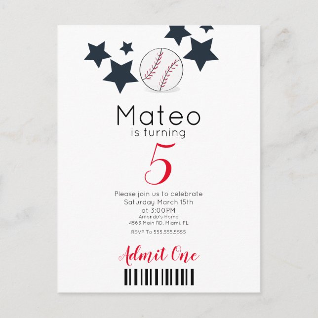 Postal Patrón de béisbol moderno  Estilo de entrada para  (Anverso)