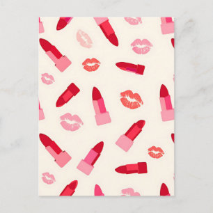 Postal Patrón de beso con lápiz labial rosa