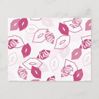 Postal Patrón de besos de los labios rosados