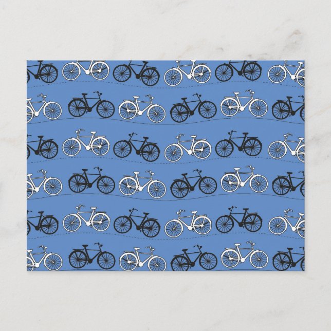 Postal Patrón de bicicleta azul retro (Anverso)