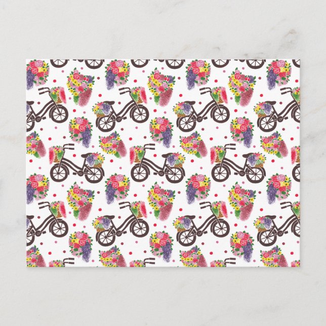 Postal Patrón de bicicletas de las flores de época (Anverso)