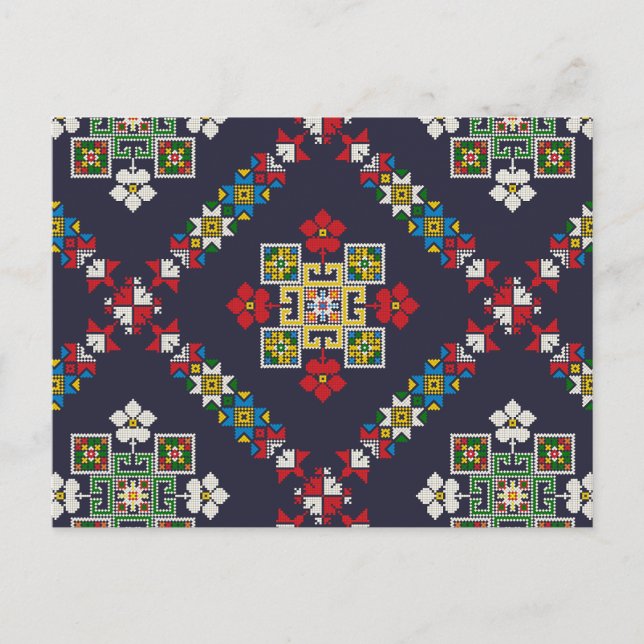 Postal Patrón de bordado de arte folclórico europeo vinta