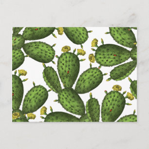 Postal Patrón de cactus floral amarillo verde vintage