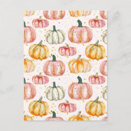 Postal patrón de caída de calabaza de acuarela