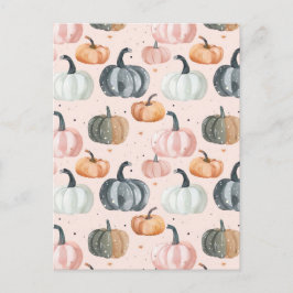Postal patrón de caída de calabaza de acuarela