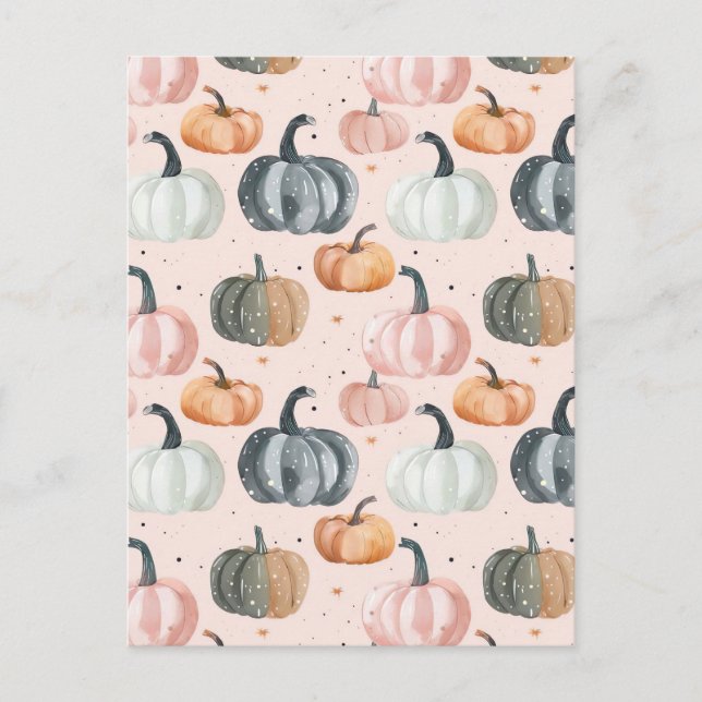 Postal patrón de caída de calabaza de acuarela (Anverso)