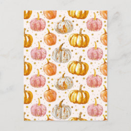 Postal patrón de caída de calabaza de acuarela