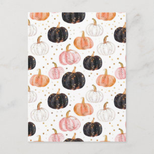 Postal patrón de caída de calabaza de acuarela