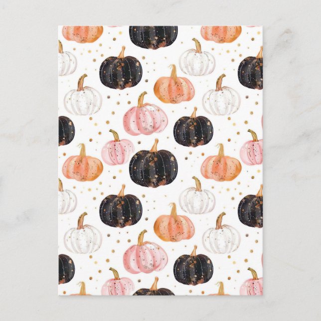 Postal patrón de caída de calabaza de acuarela (Anverso)