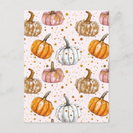 Postal patrón de caída de calabaza de acuarela