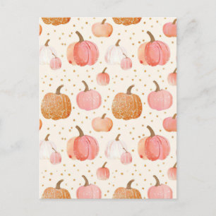 Postal patrón de calabaza de otoño en acuarela