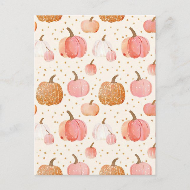 Postal patrón de calabaza de otoño en acuarela (Anverso)