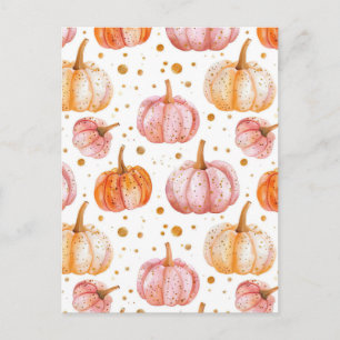 Postal patrón de calabaza de otoño en acuarela