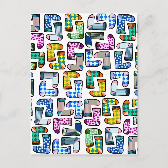 Postal Patrón de calcetines divertidos y coloridos (Anverso)