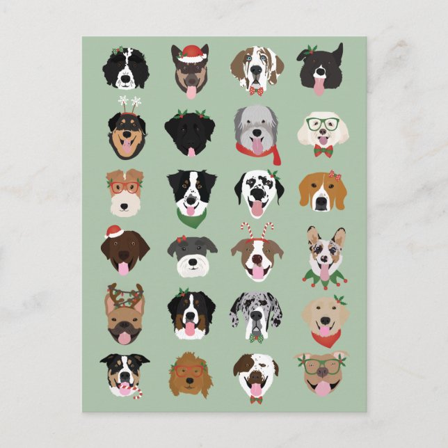 Postal Patrón de cara de perro de Navidad (Anverso)