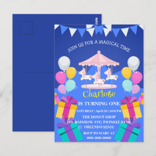 Postal Patrón de carrusel de arcoíris de Unicornio mágico