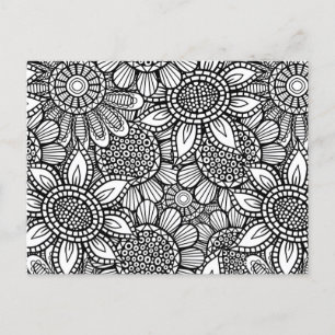 Postal Patrón de cartón floral de arte popular sin inconv