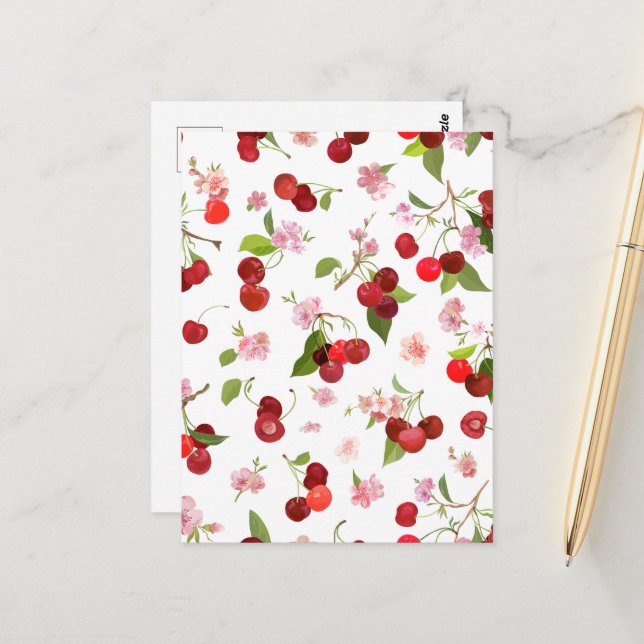 Postal Patrón de cerezas 1 (Anverso/Reverso In Situ)