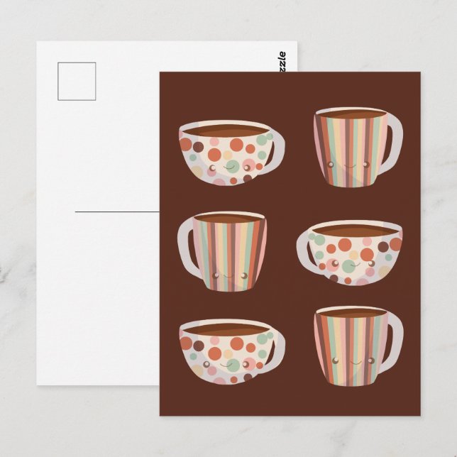 Postal Patrón de círculo cálido en tazas de café (Anverso / Reverso)