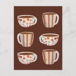 Postal Patrón de círculo cálido en tazas de café