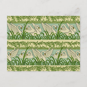 Postal Patrón de cisne Art Nouveau – Cisne botánico vinta