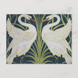 Postal Patrón de cisnes Art Nouveau: Impresión de cisne d