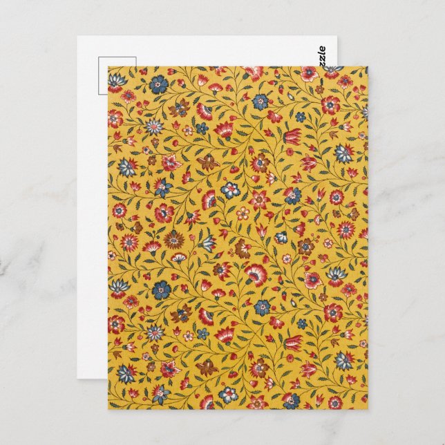 Postal Patrón de claveles textiles y otras flores (Anverso / Reverso)