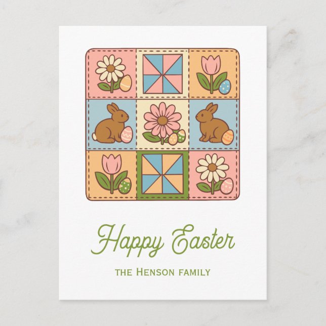 Postal Patrón de Colcha de Conejo de Pascua Feliz Lindo (Anverso)