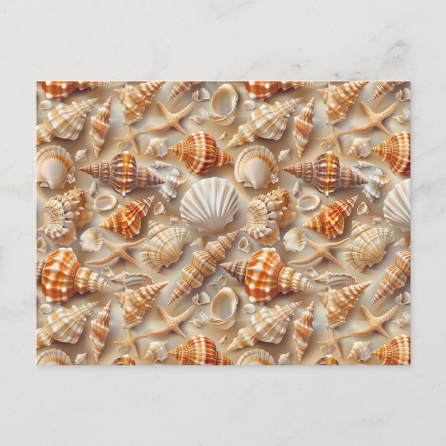 Postal Patrón de conchas marinas de elegancia costera (Anverso)