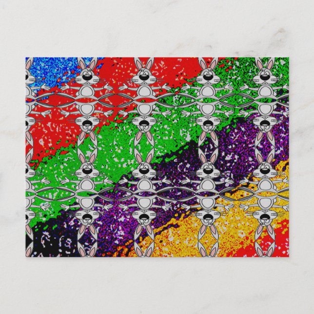 Postal Patrón de conejo colorido salvaje (Anverso)