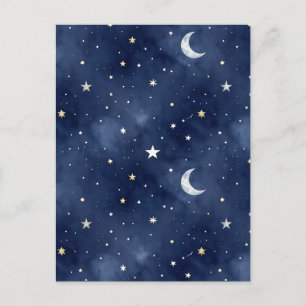 Postal Patrón de constelaciones de luna de noche estrella