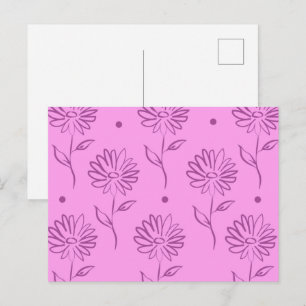Postal Patrón de contorno de flores púrpuras