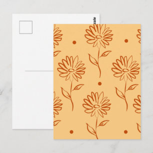 Postal Patrón de contornos de flores naranja marrón