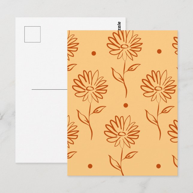 Postal Patrón de contornos de flores naranja marrón (Anverso / Reverso)