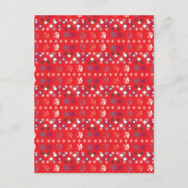 Postal Patrón de copo de nieve moderno de Navidad en rojo (Anverso)