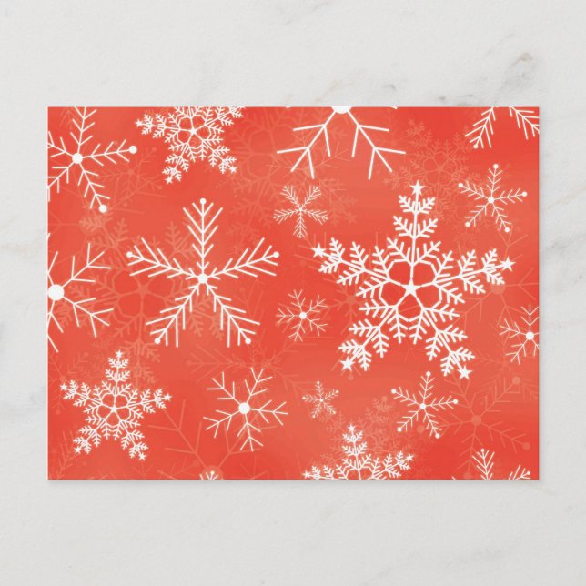 Postal Patrón de copos de nieve rojos y blancos (Anverso)