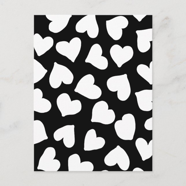 Postal Patrón de corazón blanco y negro (Anverso)