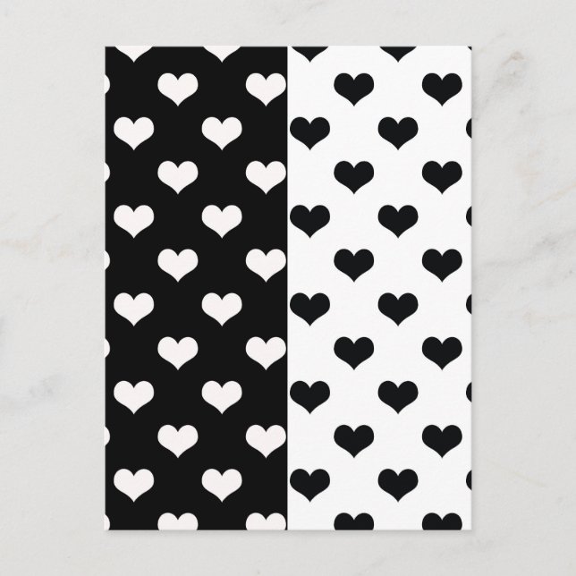 Postal Patrón de corazón de amor blanco y negro (Anverso)