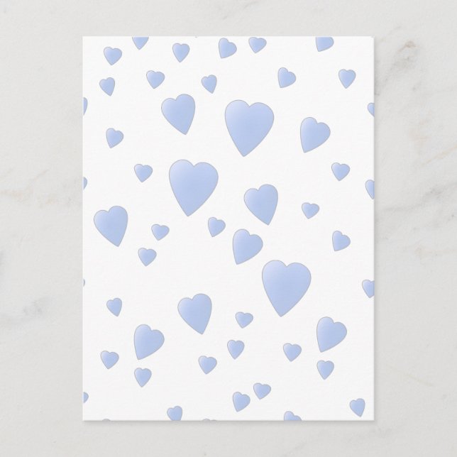 Postal Patrón de corazones de amor azul claro y blanco. (Anverso)