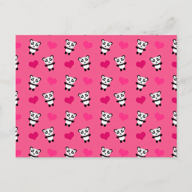 Postal Patrón de corazones de panda rosado (Anverso)