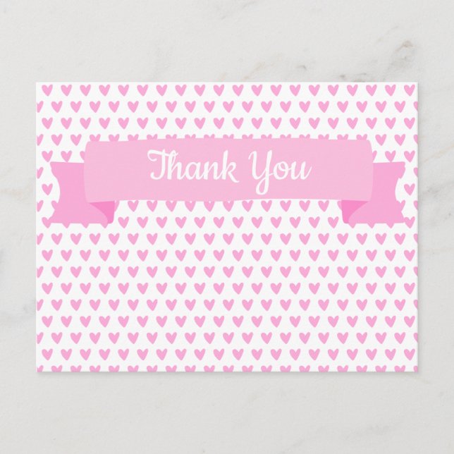 Postal Patrón de corazones rosados | Baby Shower Gracias (Anverso)