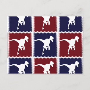 Postal Patrón de cuadrado de dinosaurios rojo vivo azul