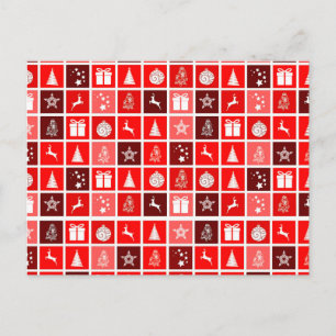 Postal Patrón de cuadrícula navideña roja moderna minimal