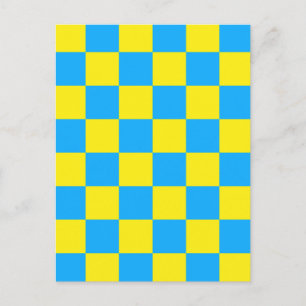 Postal Patrón de Cuadros de Verificación Amarillo Azul Cu