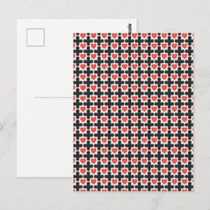 Postal Patrón de cuadros en forma de cruz con corazones r